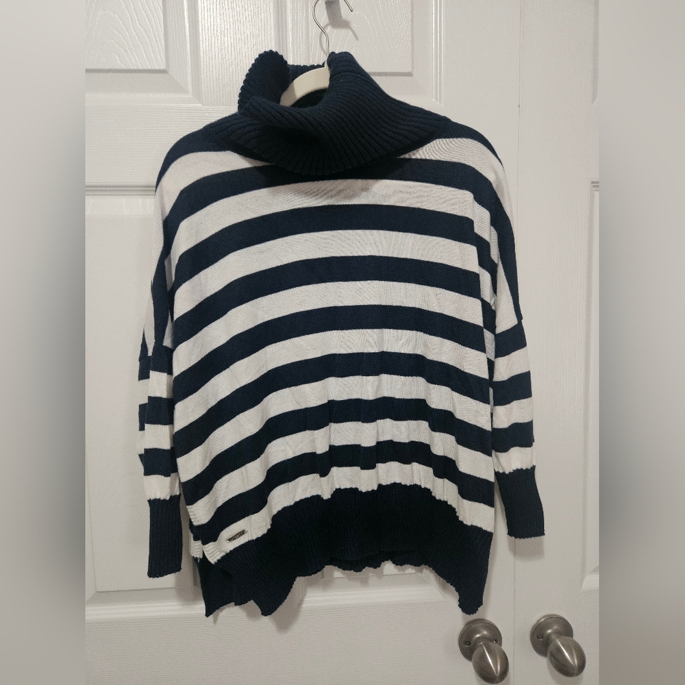 Mersea Striped Turtleneck Sweater Navy White Petite - Picture 2 of 6